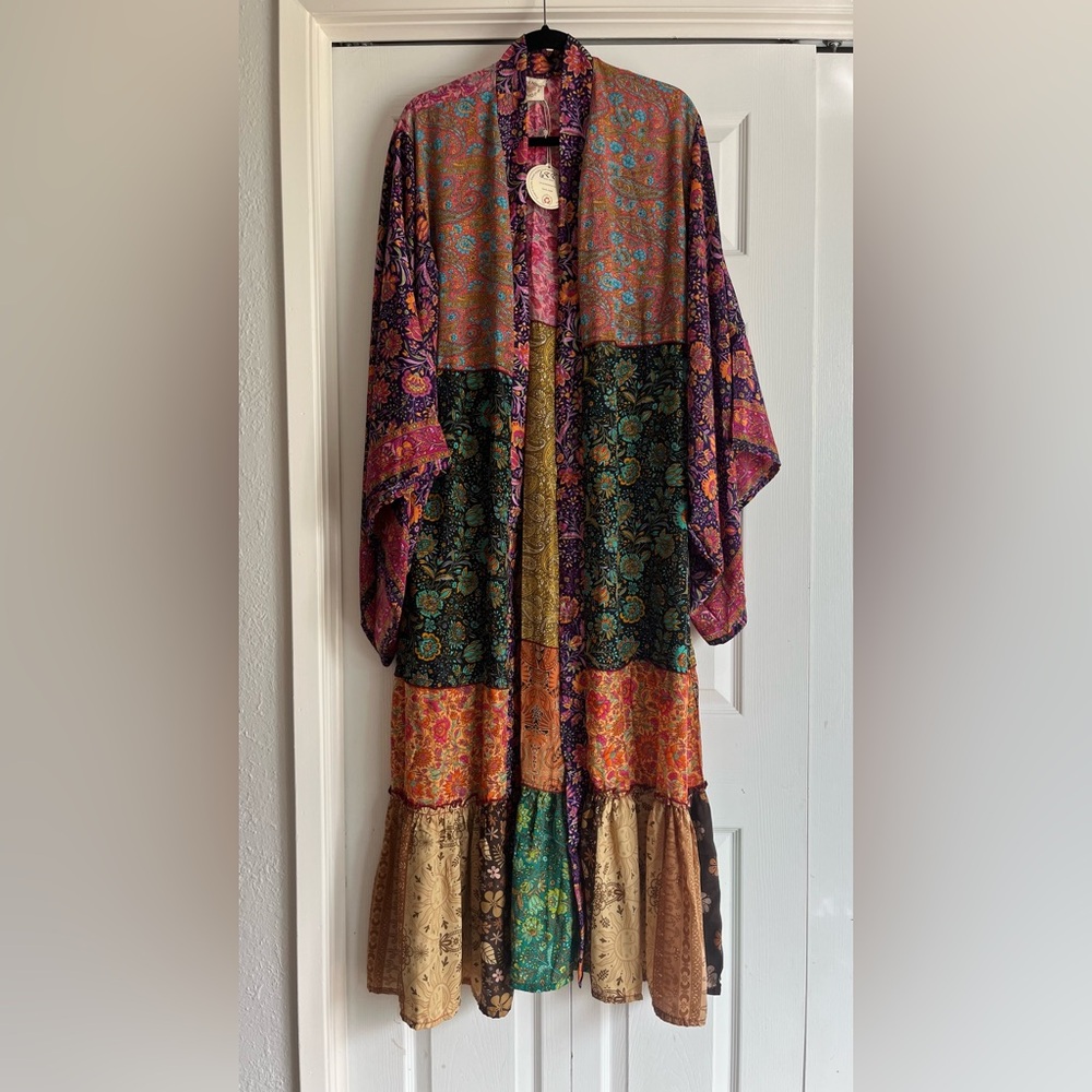 Bohemian Patchwork Kimono Cape in Multi-Color